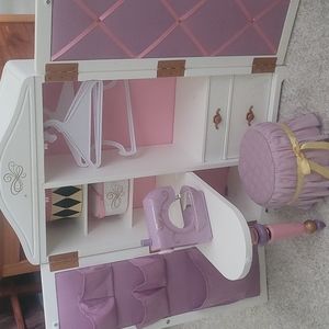 American Girl Isabel doll armoire,  sewing accessories, and bonus sewing kit.